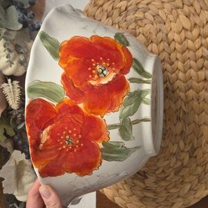 Huge Red Poppy By Maxcera Ceramic Bowl with Red and Green Design
